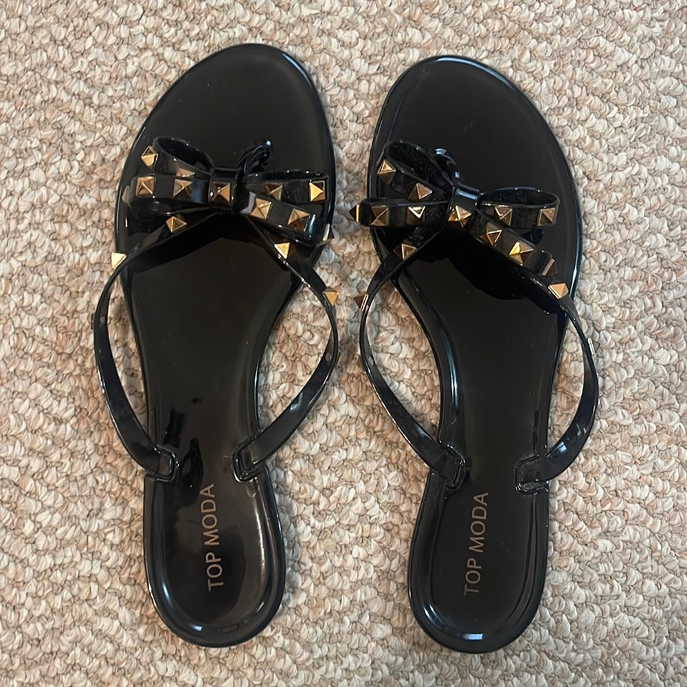 Black Studded Flip Flops - Size 9 - Like New